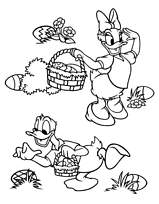 coloriage daisy et donald ramassent les oeufs de paques